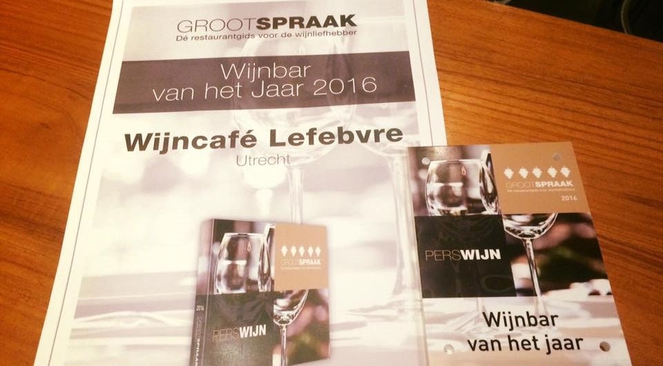 Wijncafé Lefebvre verkozen tot landelijke wijnbar van het jaar 2016