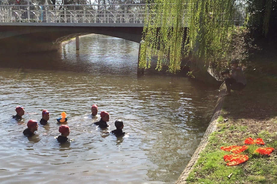 De route van de zwemwedstrijd door de historische Utrechtse singels in beeld