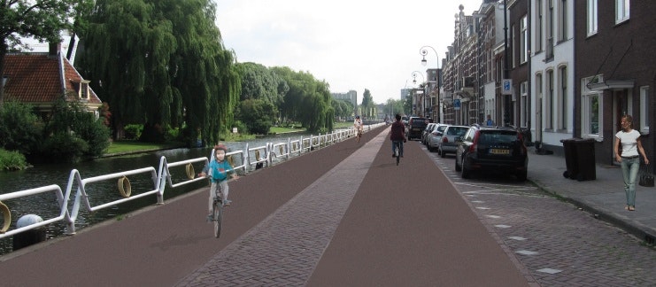 Definitief ontwerp fietsstraat Leidseweg klaar: met het rode asfalt