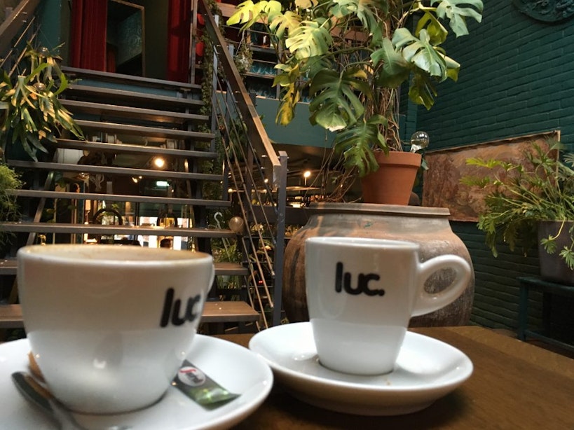 Jette en Jildou drinken koffie bij Luc.: Koffie in de jungle