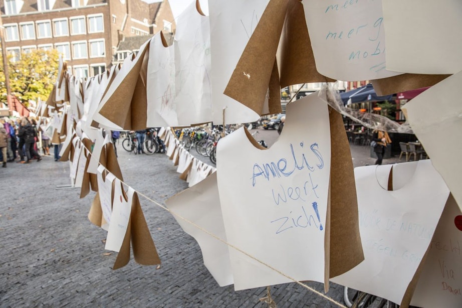 Protesterende Utrechters op de fiets naar Amsterdam voor Klimaatmars