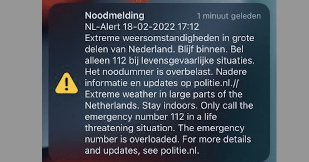 NL Alert verstuurd vanwege storm: 112 overbelast