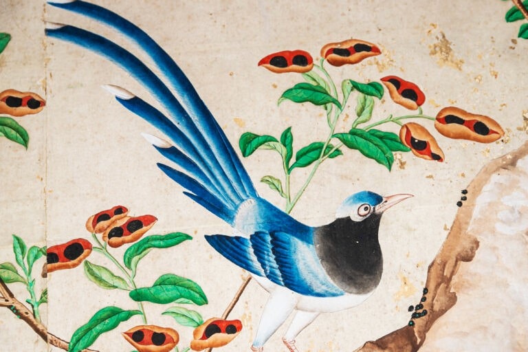 Detail van het Chinese papierbehang website Landhuis Oud Amelisweerd