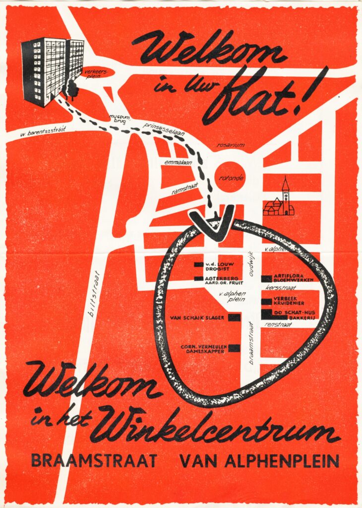 Folder uit 1958 van het Winkelcentrum Braamstraat – Van Alphenplein. (foto Het Utrechts Archief, catalogusnummer 716715)
