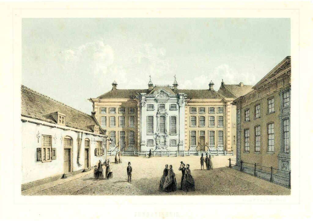 Prent uit 1859 of 1860 met daarop de Fundatie van Renswoude en links een aantal andere cameren